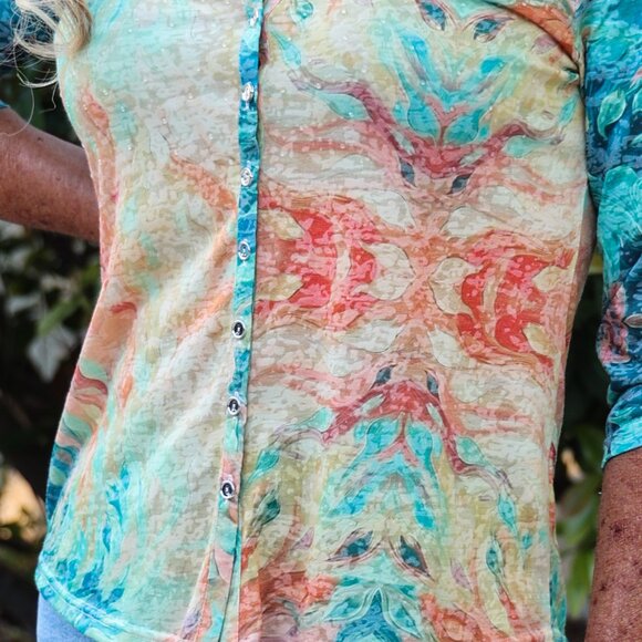 NWT Sparkling Citrus: Long Sleeve Button-Down With Orange Paint Splatter - Picture 5 of 6